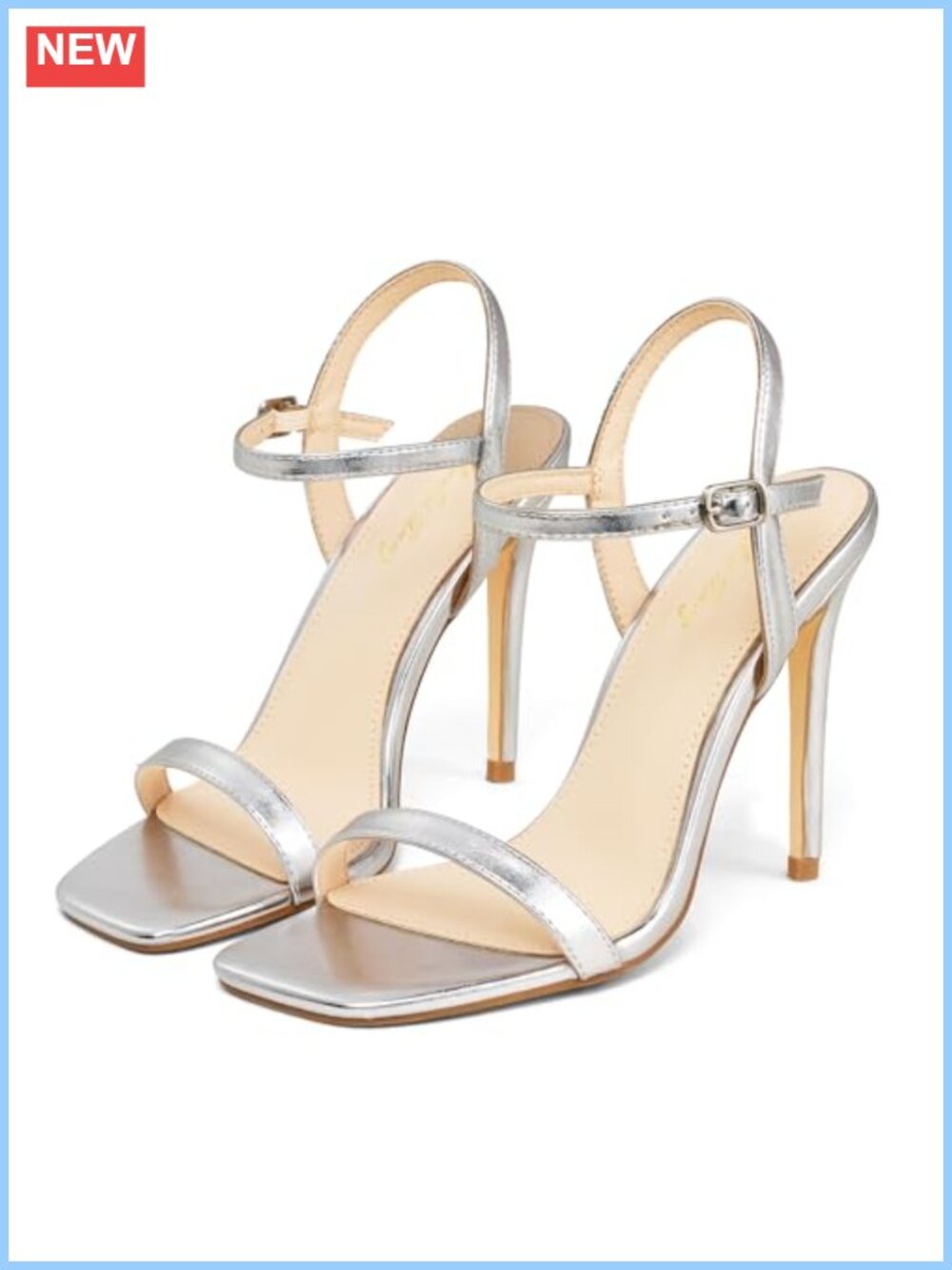 Women's 4 Inch Strappy Stiletto Heeled Sandals Square Toe Slingback